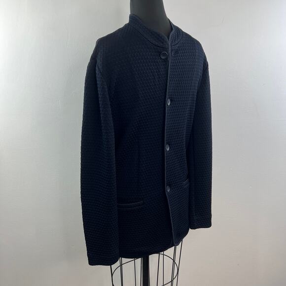 Armani Collezioni Navy Blue Mens Jacket Diamond Cut Shoulder Mock Neck Sz Large - Picture 5 of 9